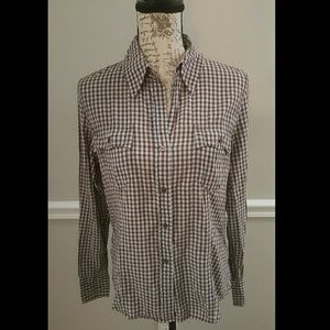 American Eagle Sheer Button Down Plaid Shirt Sz 12